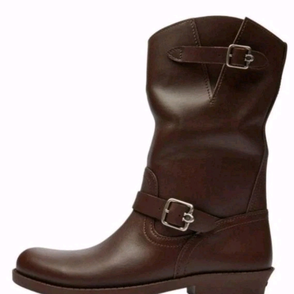 Coach Dawn Moto Bootie Womens Size-11B Brown Leather Pull-On Harness Boots.